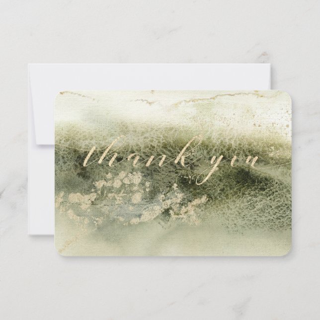 Gold & Sage Watercolor Wave Calligraphy Thank You Card (Back)