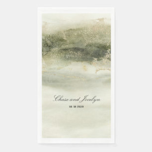 Gold & Sage Watercolor Wave Wedding Napkin