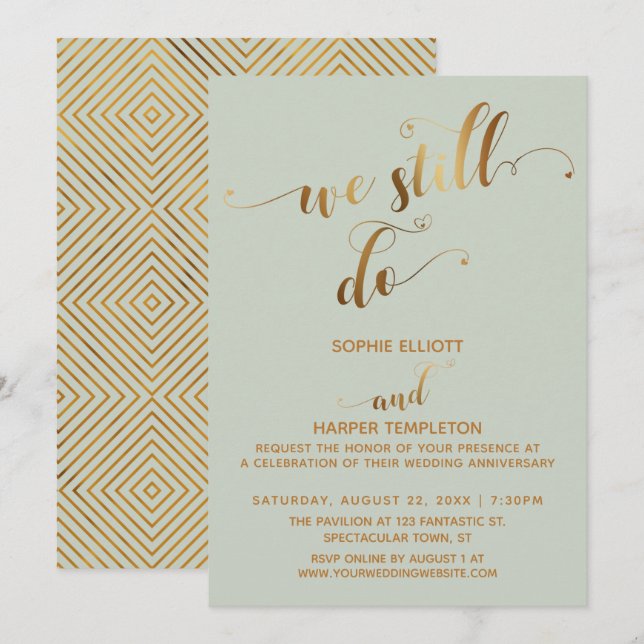 Gold & Sage We Still Do Typography Anniversary Invitation (Front/Back)