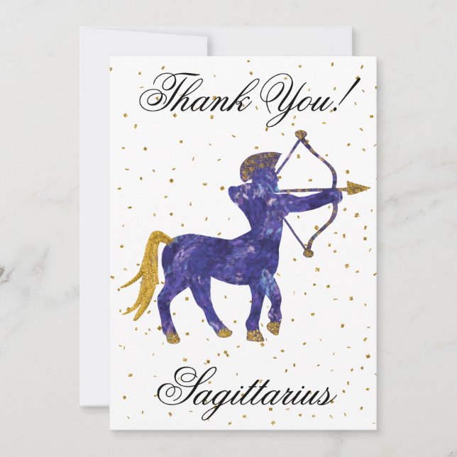 Gold Sagittarius 1st Birthday Big Photo Thank You Card (Front)