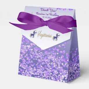 Gold Sagittarius & Purple Glitter Birthday Favour Box