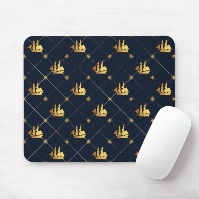 Gold Sail Ship Mouse Mat (With Mouse)