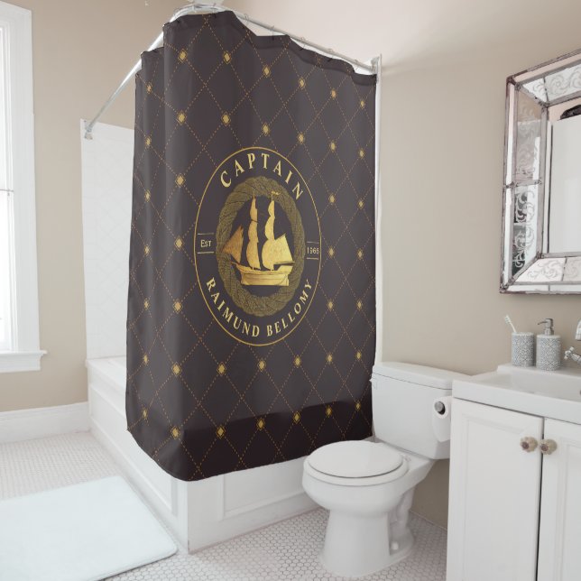 Gold Sail Ship Shower Curtain (In Situ)
