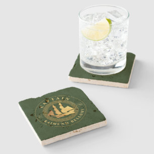 Gold Sail Ship Stone Coaster