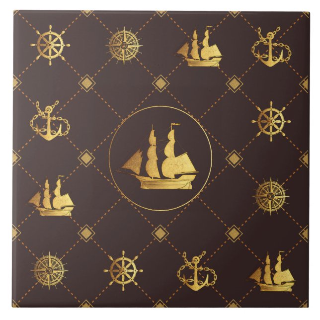 Gold Sail Ship Tile (Front)