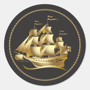 Gold Sailboat Nautical Classic Round Sticker