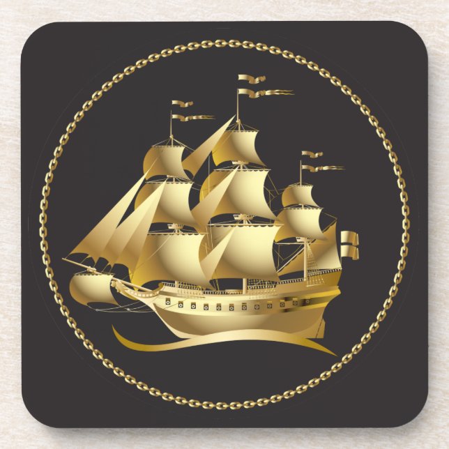 Gold Sailboat Nautical Coaster (Front)