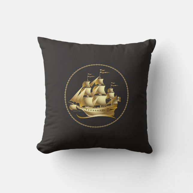 Gold Sailboat Nautical Cushion (Front)