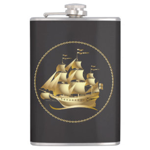 Gold Sailboat Nautical Hip Flask