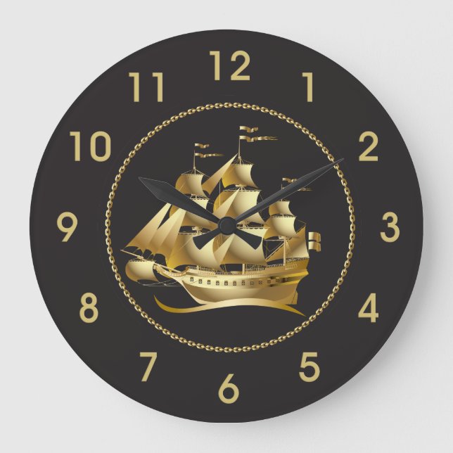 Gold Sailboat Nautical Large Clock (Front)