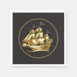 Gold Sailboat Nautical Napkin