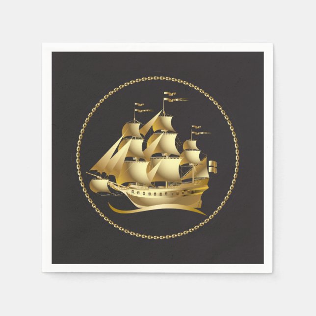 Gold Sailboat Nautical Napkin (Front)
