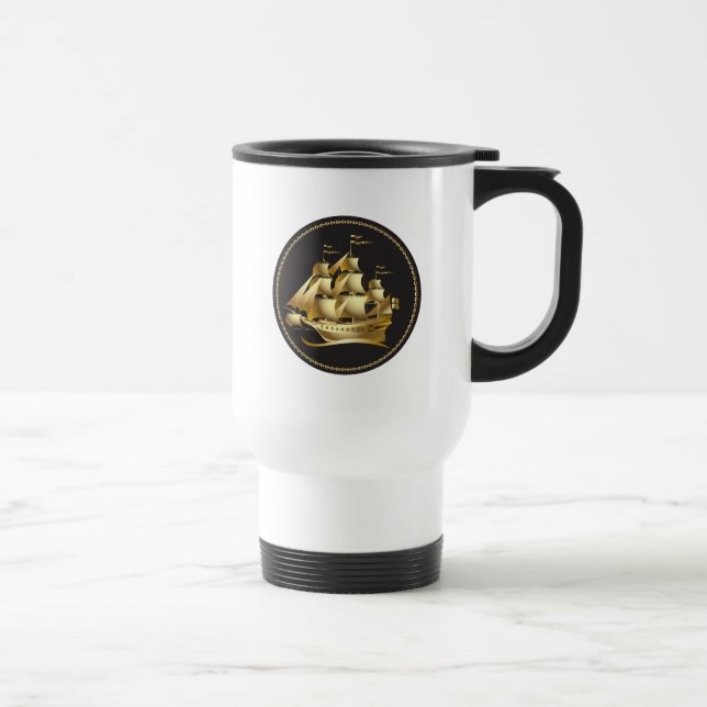 Gold Sailboat Nautical Travel Mug (Right)