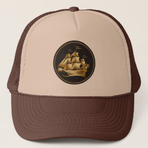 Gold Sailboat Nautical Trucker Hat