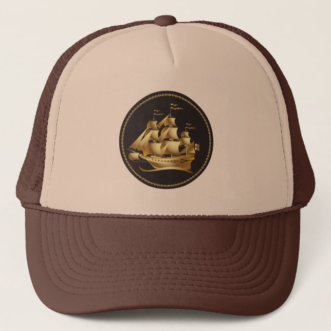 Gold Sailboat Nautical Trucker Hat (Front)