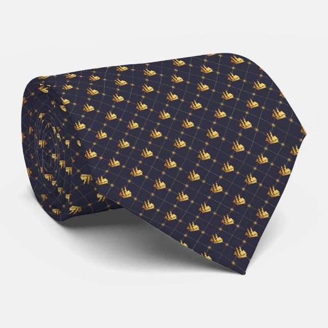 Gold Sailing Ship Tie (Rolled)
