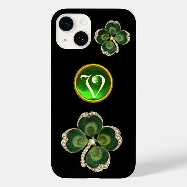Gold Saint Patrick Shamrock Jewel,Pearls Monogram Case-Mate iPhone Case (Back)