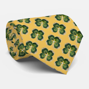 Gold Saint Patrick Shamrock Jewel ,Pearls Yellow Tie