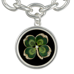 Gold Saint Patrick Shamrock Jewel with Pearls Bracelet