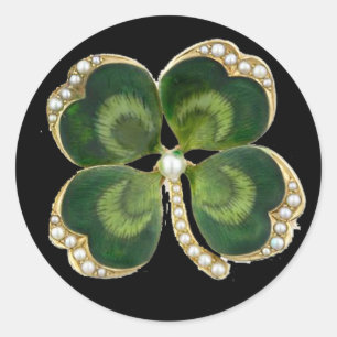 Gold Saint Patrick Shamrock Jewel with Pearls Classic Round Sticker