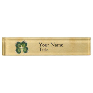 Gold Saint Patrick Shamrock Jewel with Pearls Nameplate