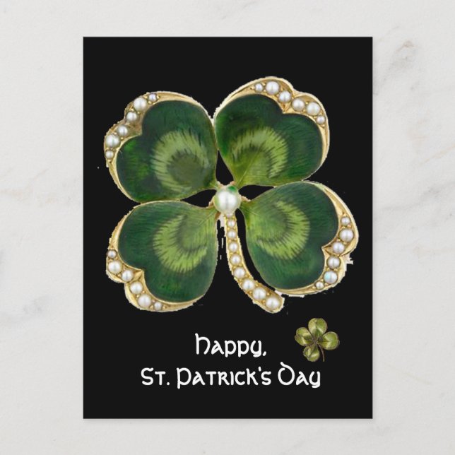 Gold Saint Patrick Shamrock Jewel with Pearls Postcard (Front)