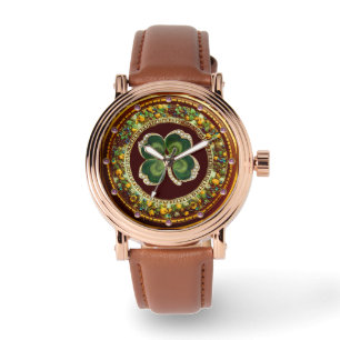 Gold Saint Patrick Shamrock Jewel with Pearls Watch