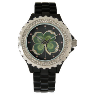 Gold Saint Patrick Shamrock Jewel with Pearls Watch