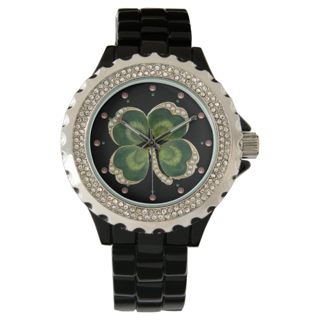 Gold Saint Patrick Shamrock Jewel with Pearls Watch (Front)