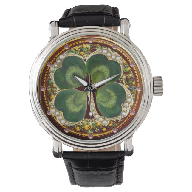 Gold Saint Patrick Shamrock Jewel with Pearls Watch (Front)