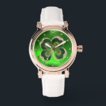 Gold Saint Patrick Shamrock Jewel with Pearls Watch<br><div class="desc">Elegant green floral jewel with  pearls and clover for St.Paddy's Day (, St. Patty ).</div>