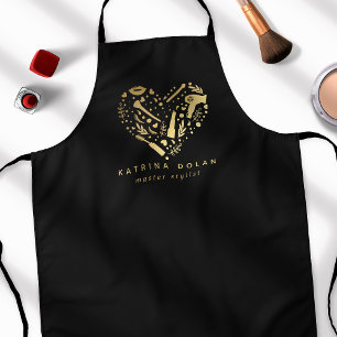 Gold Salon Heart Hair Stylist Personalised Name Apron