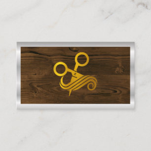 Gold Salon Scissors   Wood Metallic  Business Card