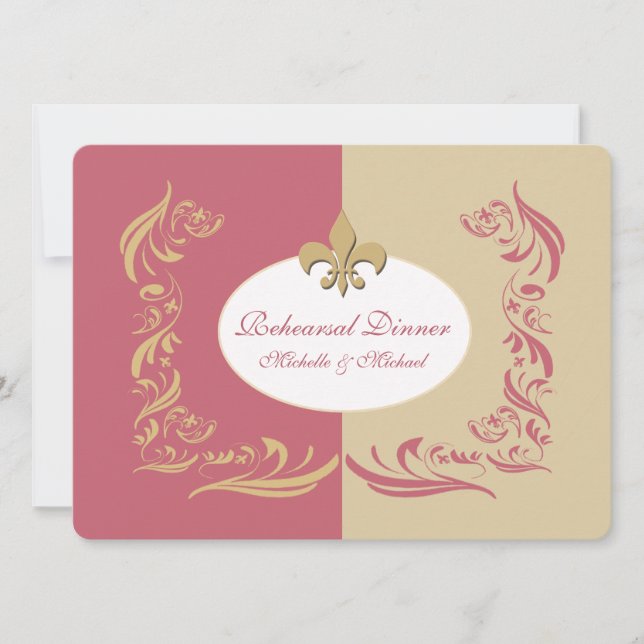 Gold Sand Berry Pink Fleur de Lis Wedding Event Invitation (Front)