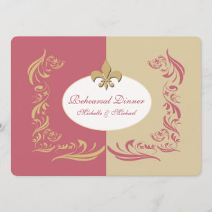 Gold Sand Berry Pink Fleur de Lis Wedding Event Invitation