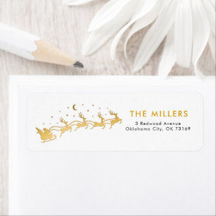 Gold Santa flying in a sleigh with reindeer