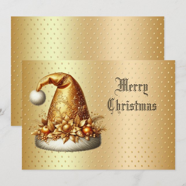 Gold Santa Hat Christmas Holiday Card (Front/Back)