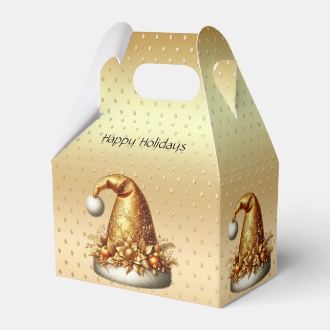 Gold Santa Hat Christmas Holiday Gift Box (Front Side)