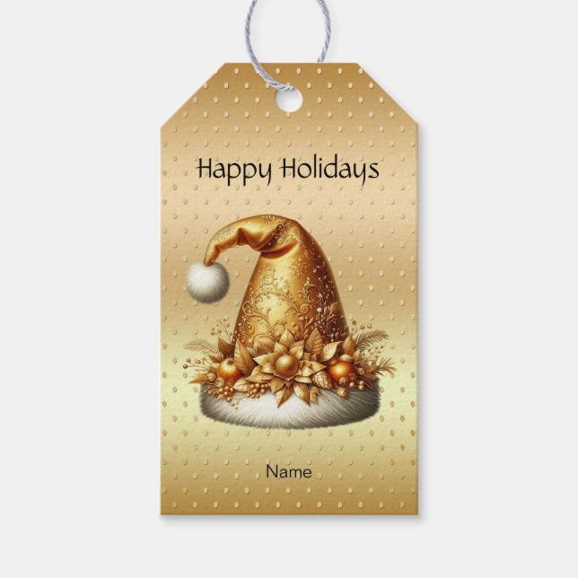Gold Santa Hat Christmas Holiday Gift Tag (Front)