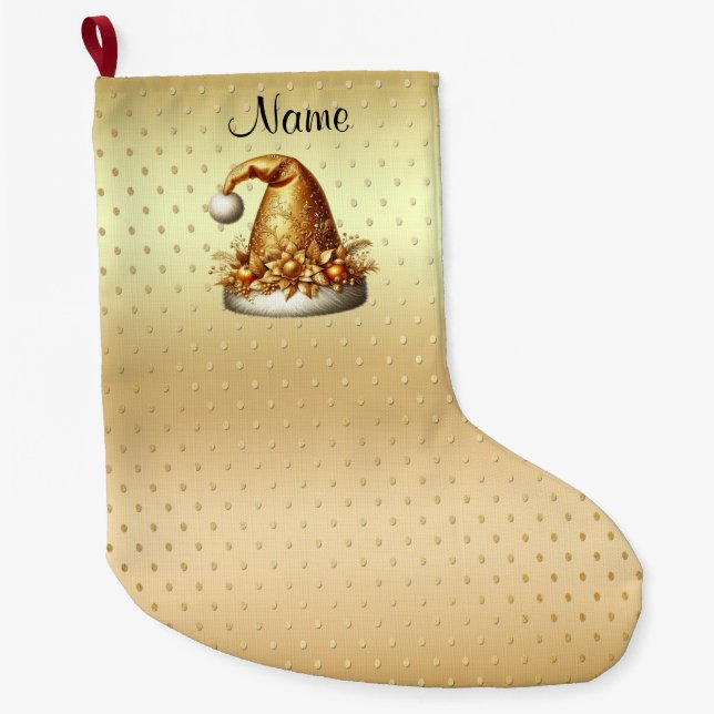 Gold Santa Hat Christmas Holiday Stocking (Front)