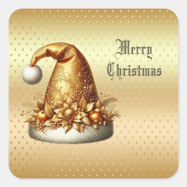Gold Santa Hat Christmas Sticker (Front)