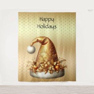 Gold Santa Hat Holiday Backdrop Tapestry