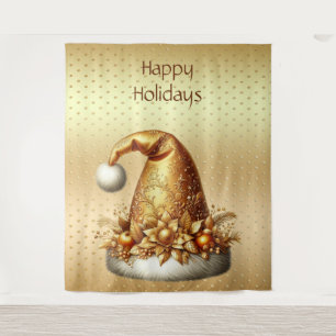 Gold Santa Hat Holiday Backdrop Tapestry