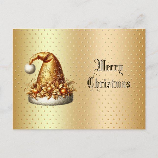 Gold Santa Hat Holiday Christmas Postcard (Front)