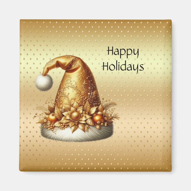 Gold Santa Hat Holiday Magnet (Front)