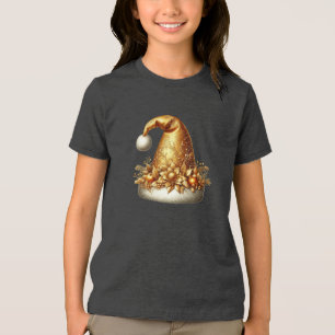 Gold Santa Hat Holiday T-Shirt Tri-Blend Shirt