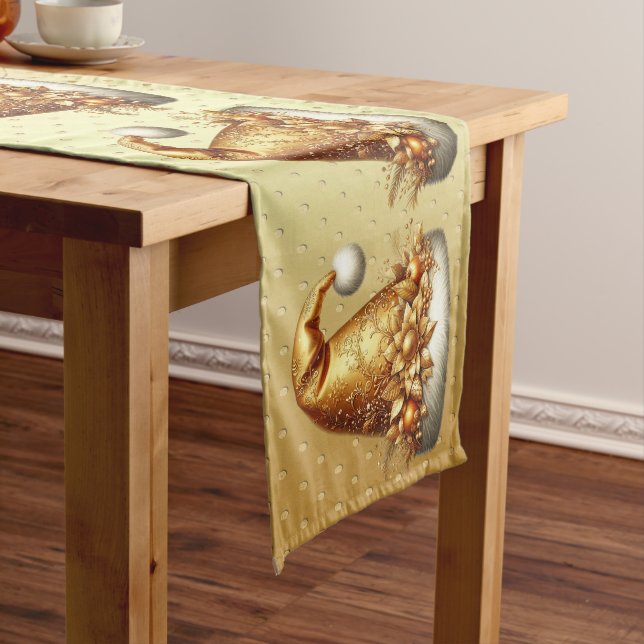 Gold Santa Hat Holiday Table Runner (In Situ)