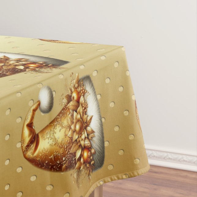 Gold Santa Hat Holiday Tablecloth (In Situ)