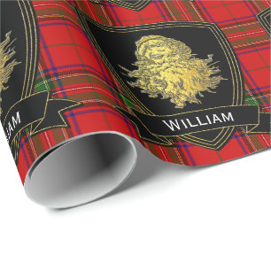 Gold Santa Stewart Tartan Wrapping Paper