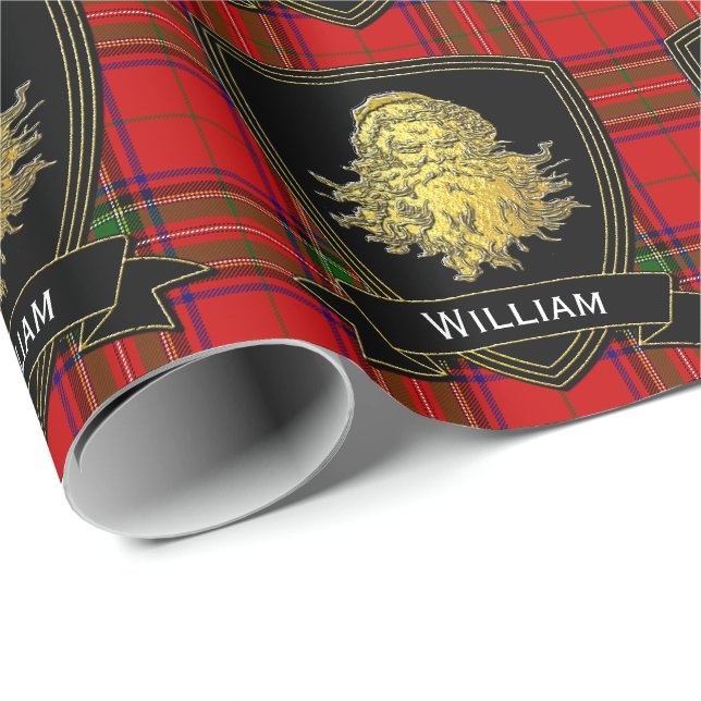 Gold Santa Stewart Tartan Wrapping Paper (Roll Corner)